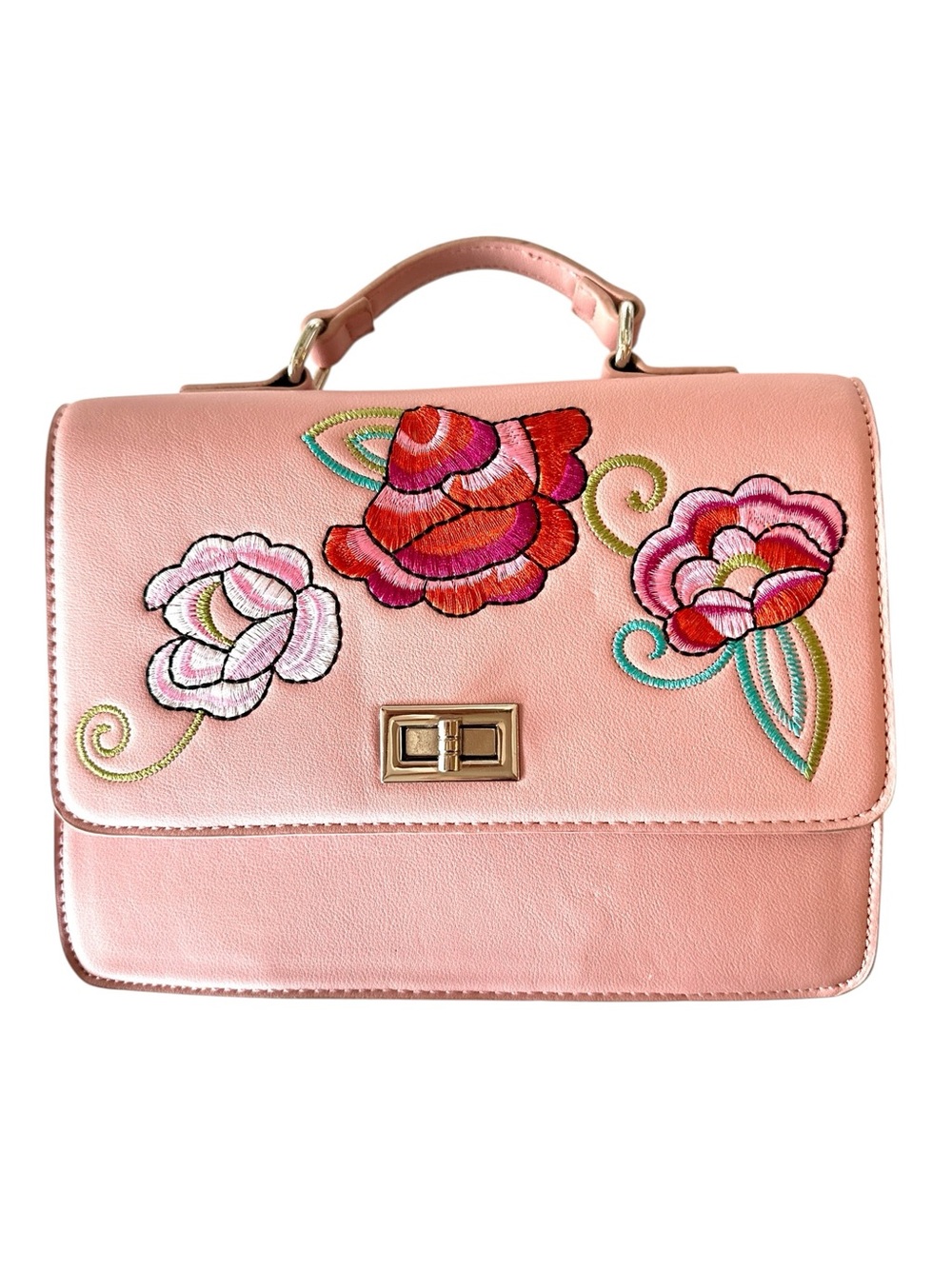 Carlos by Carlos Santana Pink Structured Satchel Handbag with Colorful Flowers - Picture 6 of 8